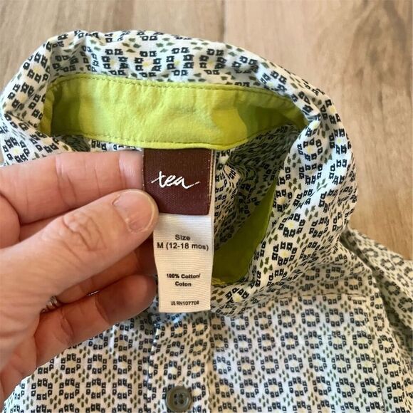 Tea Collection Boys 12-18M Blue Patterned Long Sleeve Button-Up Shirt - Picture 5 of 5